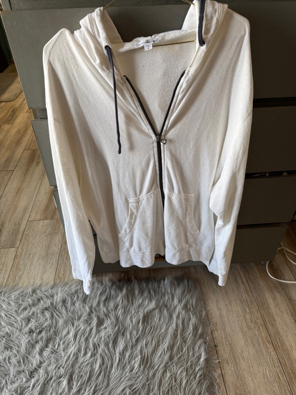 James Perse Off-White Zip-Up Hoodie with Contrast Zipper